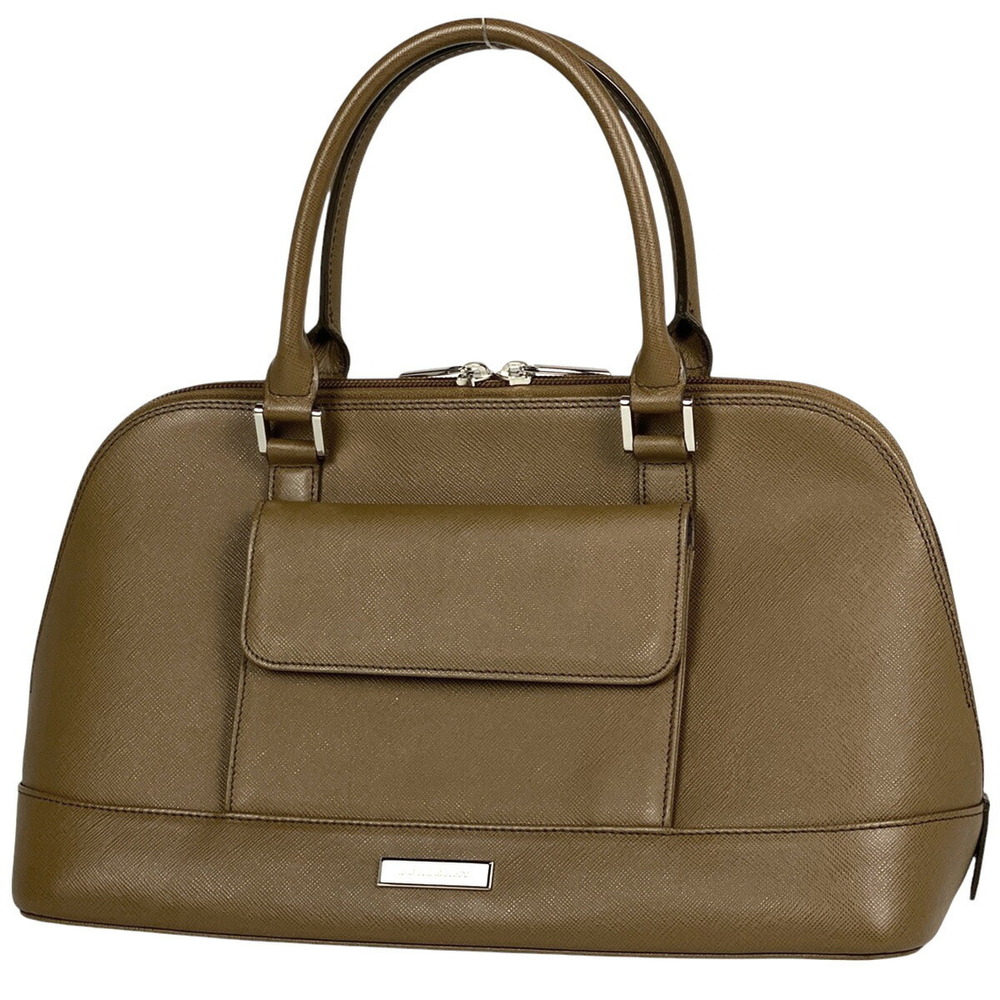 Burberry Logo Handbag Leather Brown
